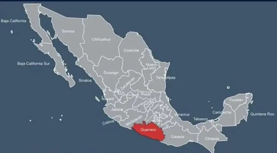 Mapa de México con el estado de Guerrero resaltado