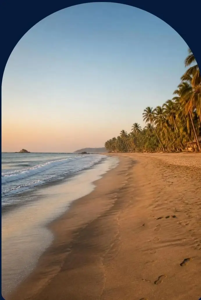 Playa al atardecer con palmeras