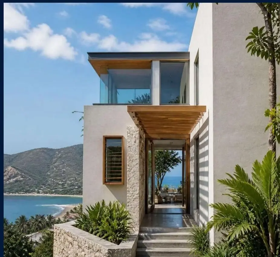 Fachada de una torre de villas con vista a la bahía
